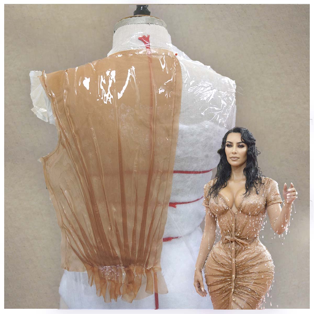 Thierry Mugler pour Kim KardashianMet Gala 2019Collaboration avec Studio FBG ParisSilicone et aérographe sur tissu